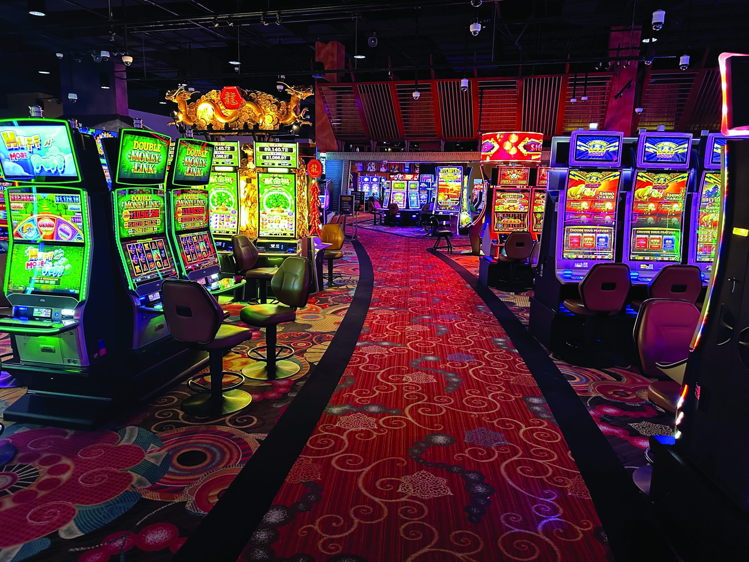 Interior shot of Mardi Gras Casino and Resort, slot machines